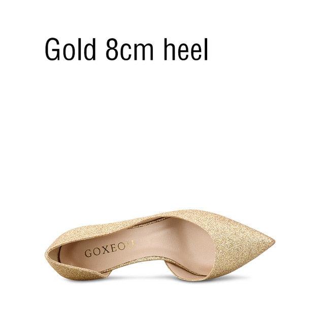 Women's Pumps Glitter 3 Colors D'Orsay Pointed Toe High Heels Wedding Shoes (SH1)(CD)(WO1)