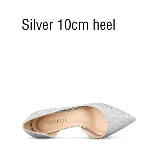 Women's Pumps Glitter 3 Colors D'Orsay Pointed Toe High Heels Wedding Shoes (SH1)(CD)(WO1)