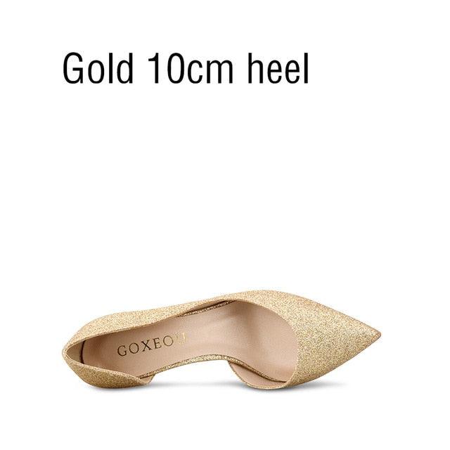 Women's Pumps Glitter 3 Colors D'Orsay Pointed Toe High Heels Wedding Shoes (SH1)(CD)(WO1)