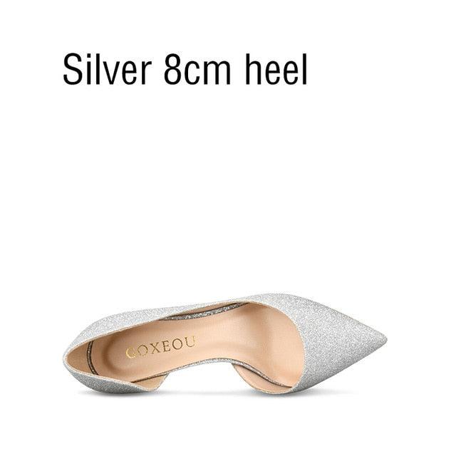 Women's Pumps Glitter 3 Colors D'Orsay Pointed Toe High Heels Wedding Shoes (SH1)(CD)(WO1)