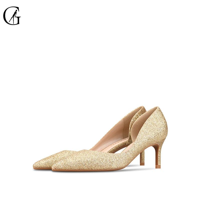 Women's Pumps Glitter 3 Colors D'Orsay Pointed Toe High Heels Wedding Shoes (SH1)(CD)(WO1)