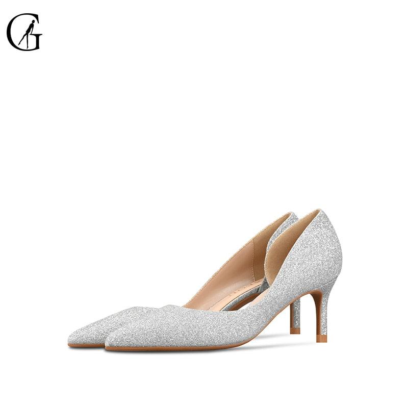 Women's Pumps Glitter 3 Colors D'Orsay Pointed Toe High Heels Wedding Shoes (SH1)(CD)(WO1)