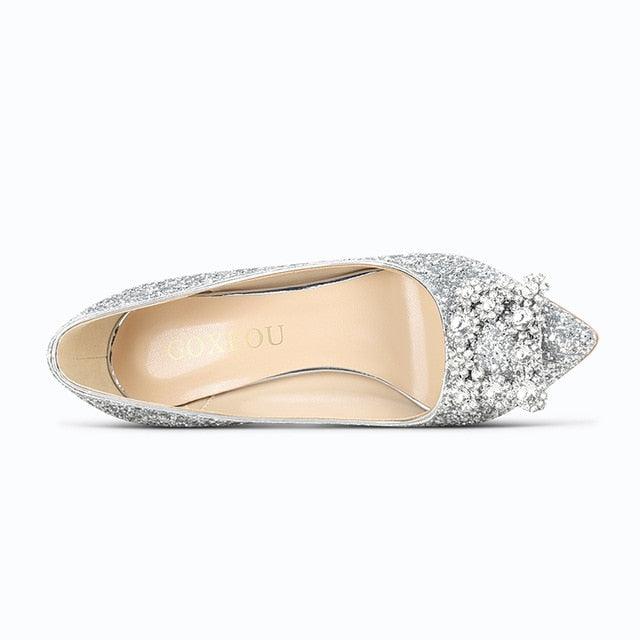 Women's Pumps Rhinestone Square Buckle Glitter Pointed Toe Heel Pump Shoes - Fashion Dress (SH1)(CD)(WO1)