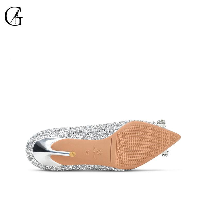Women's Pumps Rhinestone Square Buckle Glitter Pointed Toe Heel Pump Shoes - Fashion Dress (SH1)(CD)(WO1)