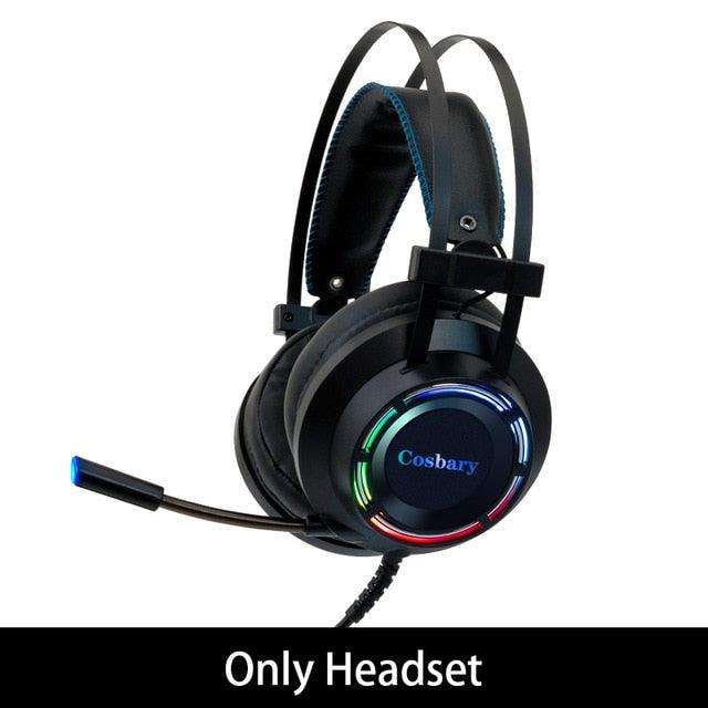 Great Deal Gaming Headset 7.1 Deep Bass Stereo Game Headphone with Microphone Colorful LED Light for PC Laptop + Gaming Mouse+Mice Pad (AH)