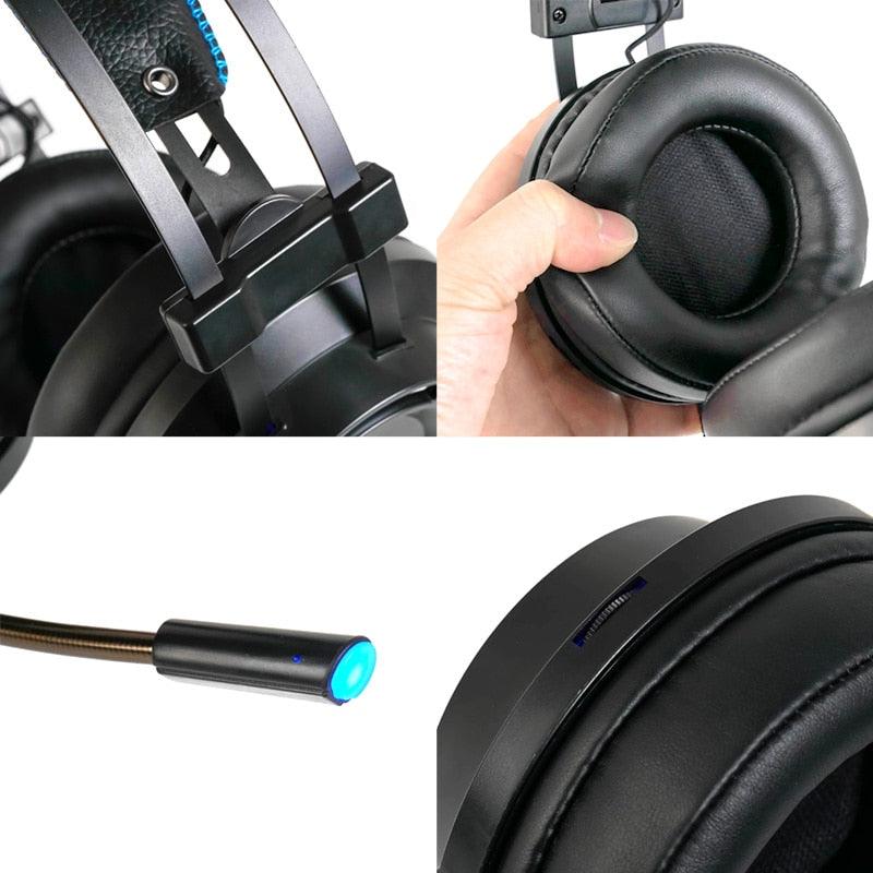 Great Deal Gaming Headset 7.1 Deep Bass Stereo Game Headphone with Microphone Colorful LED Light for PC Laptop + Gaming Mouse+Mice Pad (AH)