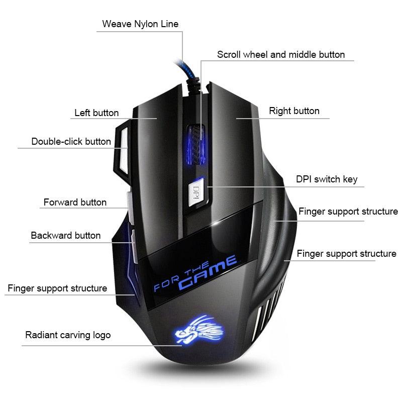 Great Deal Gaming Headset 7.1 Deep Bass Stereo Game Headphone with Microphone Colorful LED Light for PC Laptop + Gaming Mouse+Mice Pad (AH)