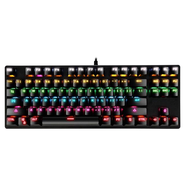 Gaming Mechanical Keyboard - Blue Switch 87key Wired Backlit LED USB Keyboard Waterproof For Computer Gamer PC Laptop (CA1)(F52)