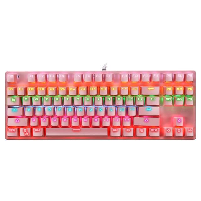 Gaming Mechanical Keyboard - Blue Switch 87key Wired Backlit LED USB Keyboard Waterproof For Computer Gamer PC Laptop (CA1)(F52)