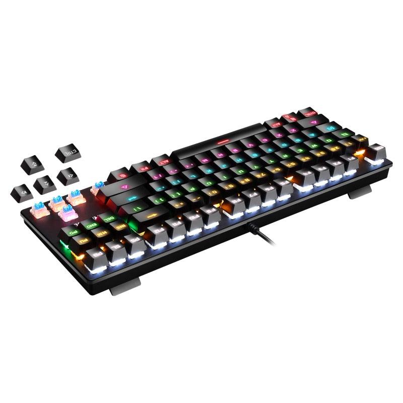 Gaming Mechanical Keyboard - Blue Switch 87key Wired Backlit LED USB Keyboard Waterproof For Computer Gamer PC Laptop (CA1)(F52)
