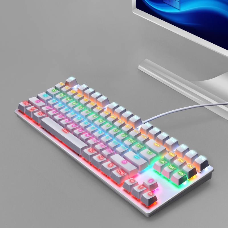Gaming Mechanical Keyboard - Blue Switch 87key Wired Backlit LED USB Keyboard Waterproof For Computer Gamer PC Laptop (CA1)(F52)