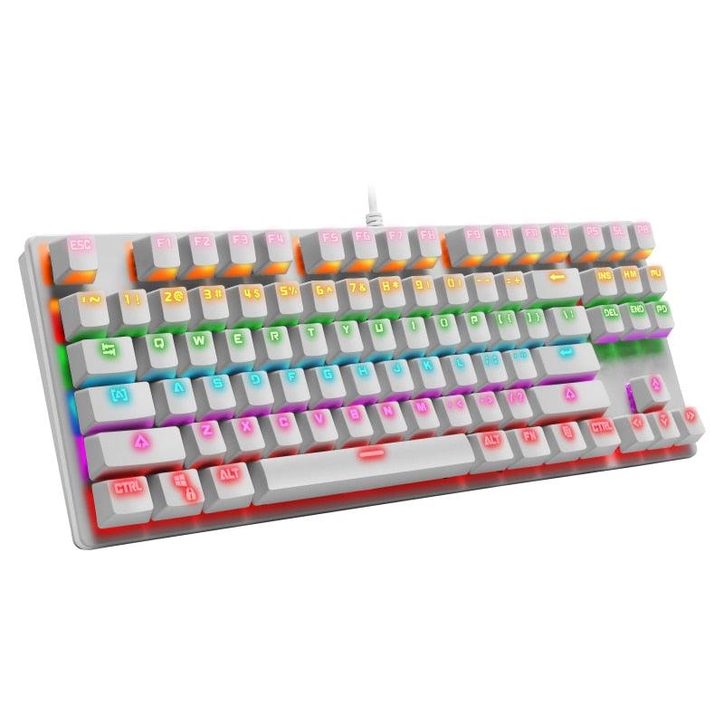 Gaming Mechanical Keyboard - Blue Switch 87key Wired Backlit LED USB Keyboard Waterproof For Computer Gamer PC Laptop (CA1)(F52)