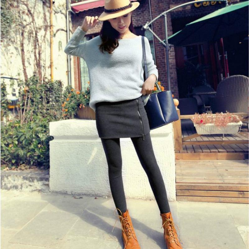 Warm Women's Skirt leggings - Thick Velvet Casual women's cotton - Skinny High Waist Pants - Elastic Trousers (TBL)(BCD3)