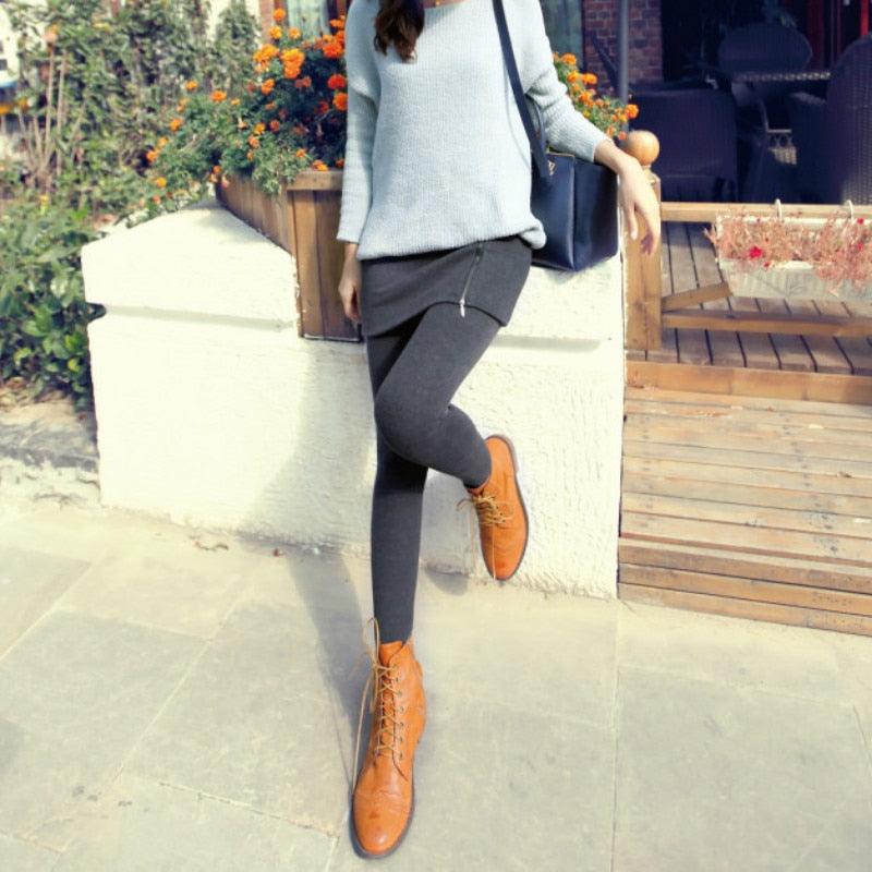 Warm Women's Skirt leggings - Thick Velvet Casual women's cotton - Skinny High Waist Pants - Elastic Trousers (TBL)(BCD3)