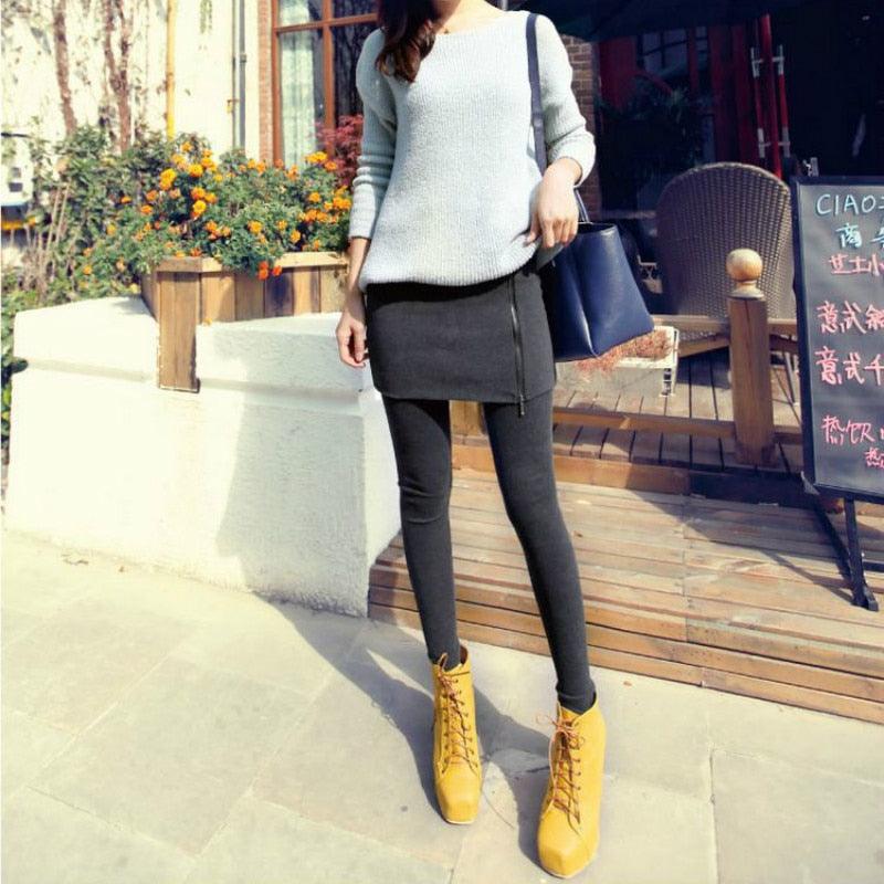 Warm Women's Skirt leggings - Thick Velvet Casual women's cotton - Skinny High Waist Pants - Elastic Trousers (TBL)(BCD3)