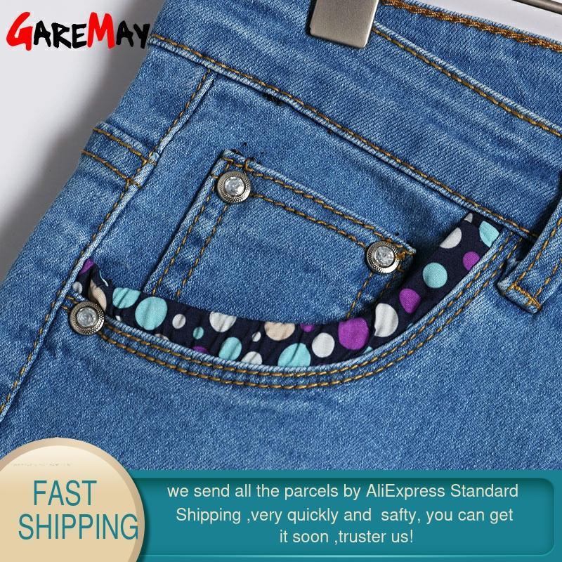 Trending Skinny Capris Jeans - Woman Summer Blue Denim Knee Length Jeans - Polka Dot Pants Capri (TB6)