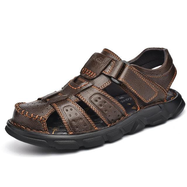 Genuine Leather Casual High Quality Classic Men Sandals - Summer Outdoor Walking Breathable Sandals (MSC6)(SS2)