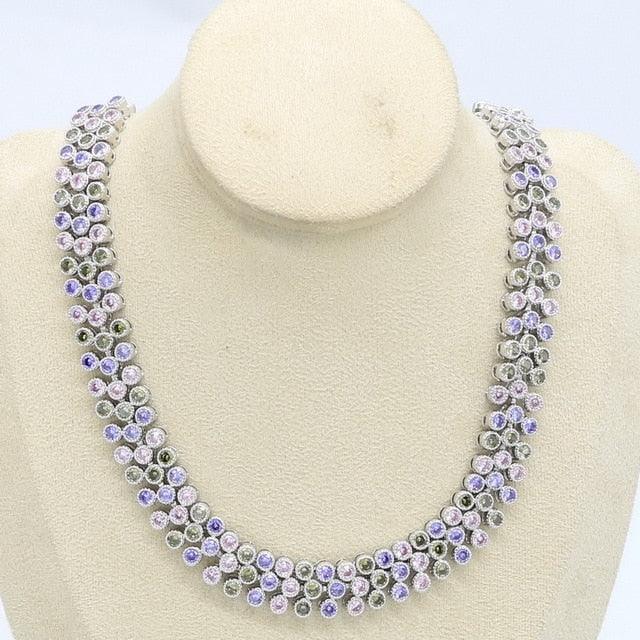 Trending Geometric Silver Color Necklace - Women Multicolor Zircon Jewelry (5JW)
