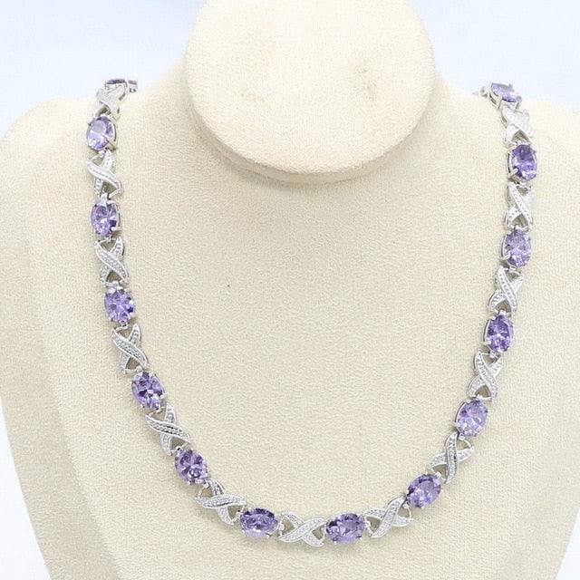 Beautiful Geometric White Zircon Silver Color Necklace - Women Bridal Jewelry (D81)(5JW)