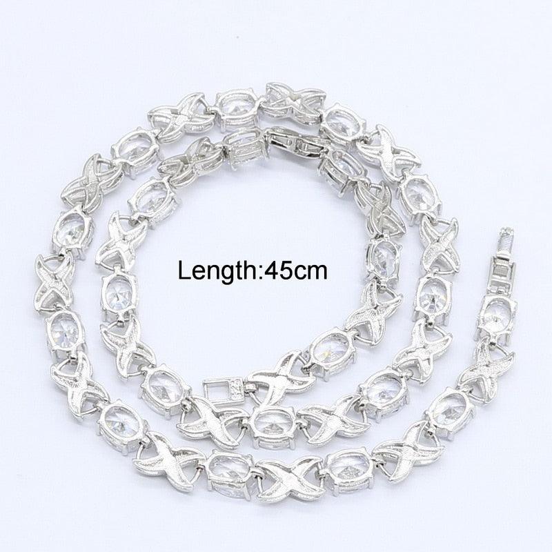 Beautiful Geometric White Zircon Silver Color Necklace - Women Bridal Jewelry (D81)(5JW)