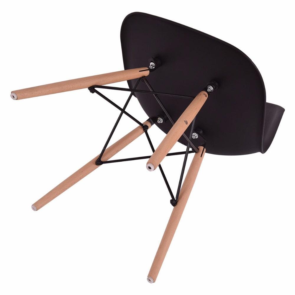 4PCS Mid Century Modern Dining Side Chair Wood Leg Black Dining Room Furniture (FW2)(1U67)