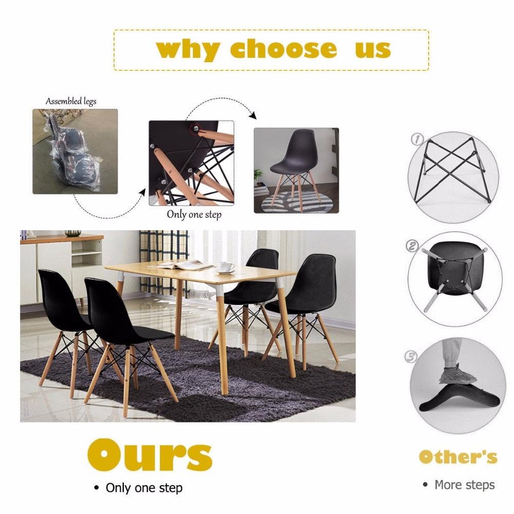 4PCS Mid Century Modern Dining Side Chair Wood Leg Black Dining Room Furniture (FW2)(1U67)