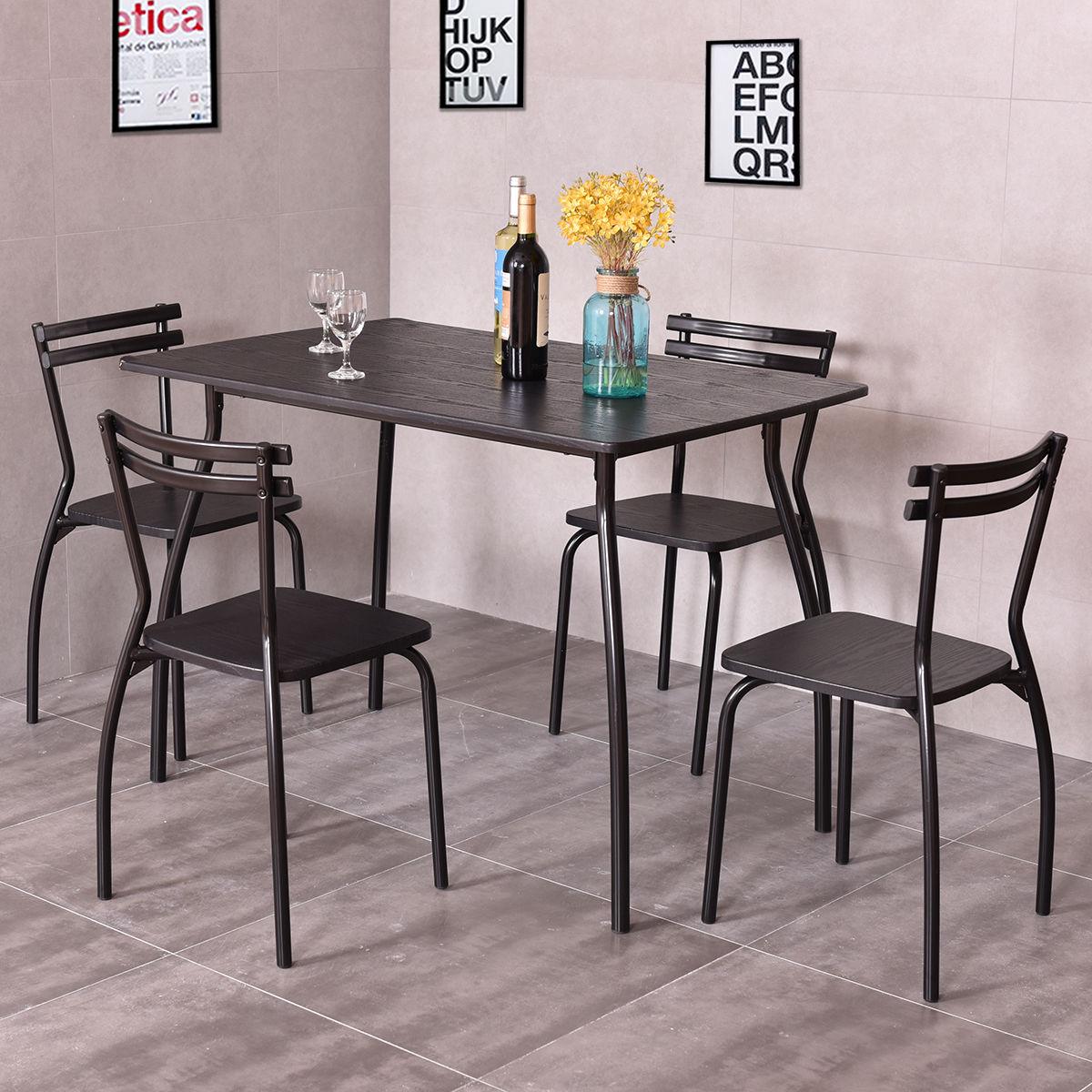5 Piece Dining Set Table and 4 Chairs Modern Home Kitchen Room - Breakfast Furniture Wood Dining Table Set (FW1)(1U67)