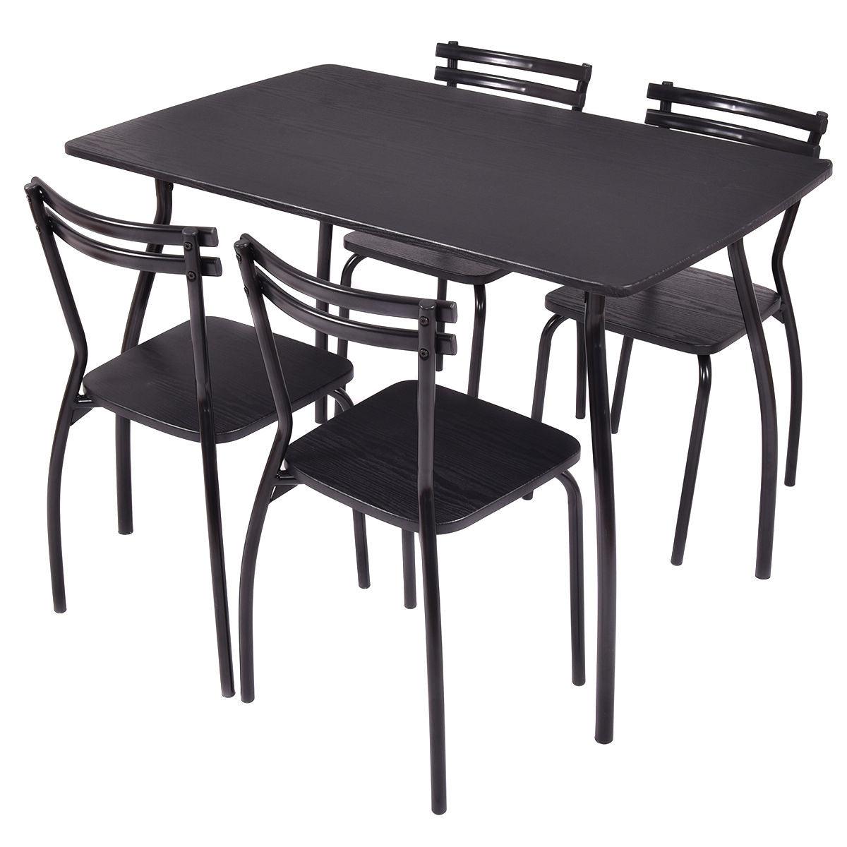 5 Piece Dining Set Table and 4 Chairs Modern Home Kitchen Room - Breakfast Furniture Wood Dining Table Set (FW1)(1U67)