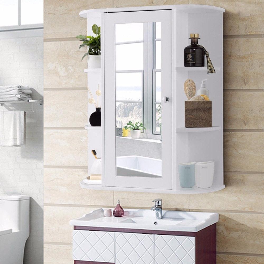 Bathroom Cabinet Single Door Shelves Wall Mount Cabinet W/ Mirror Organizer Modern Bathroom Furniture (FW5)(1U67)(B&5)(1U65)