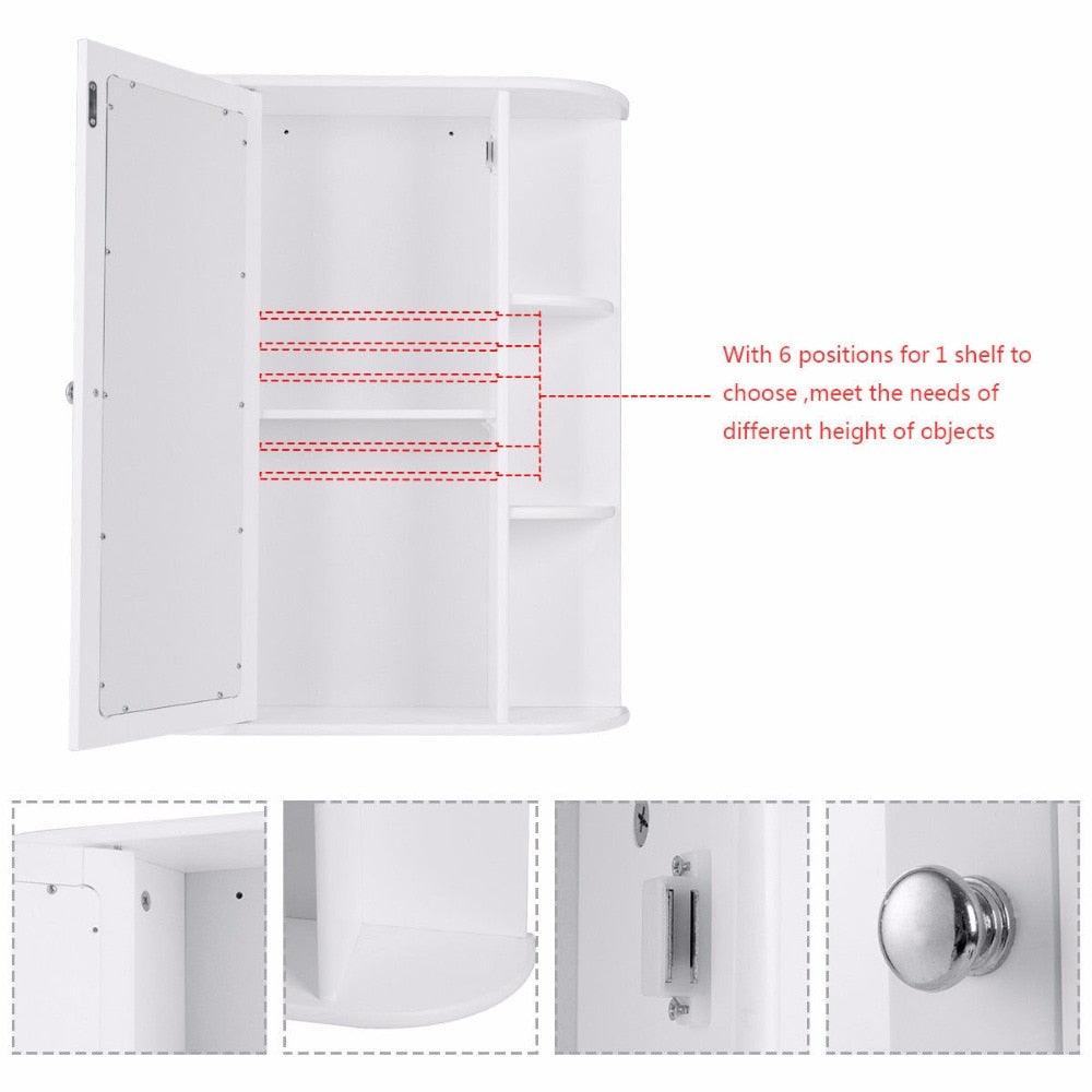 Bathroom Cabinet Single Door Shelves Wall Mount Cabinet W/ Mirror Organizer Modern Bathroom Furniture (FW5)(1U67)(B&5)(1U65)