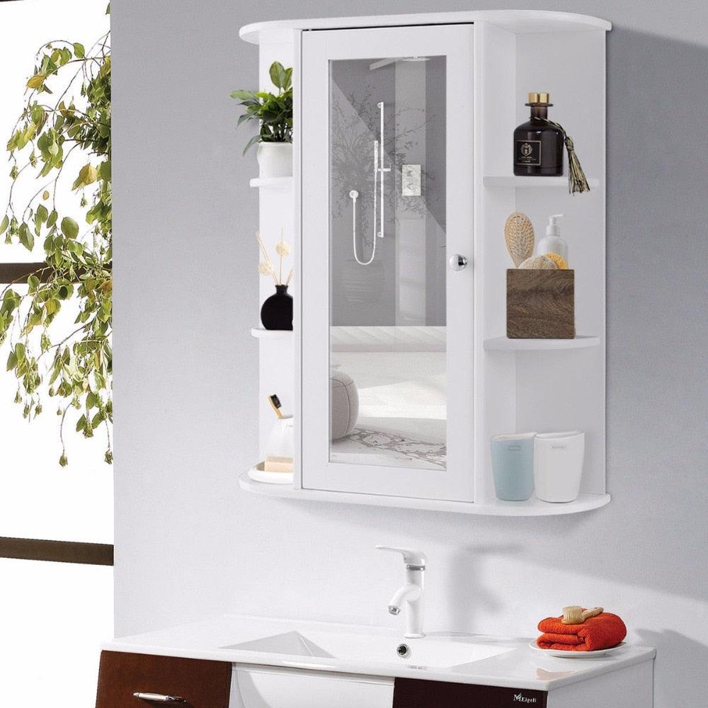 Bathroom Cabinet Single Door Shelves Wall Mount Cabinet W/ Mirror Organizer Modern Bathroom Furniture (FW5)(1U67)(B&5)(1U65)