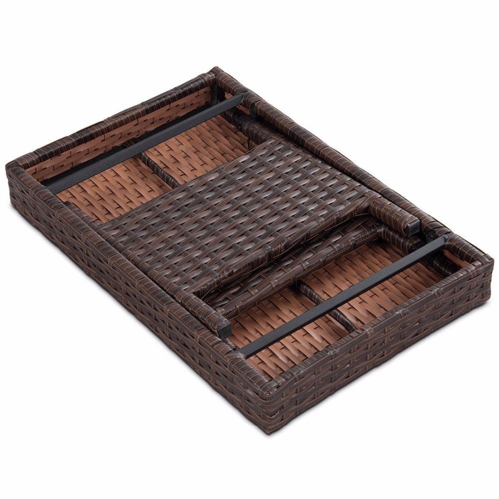 Folding PE Rattan Side Coffee Table Patio Garden Outdoor Furniture Brown NEW Home Furniture (D67)(FW1)(1U67)