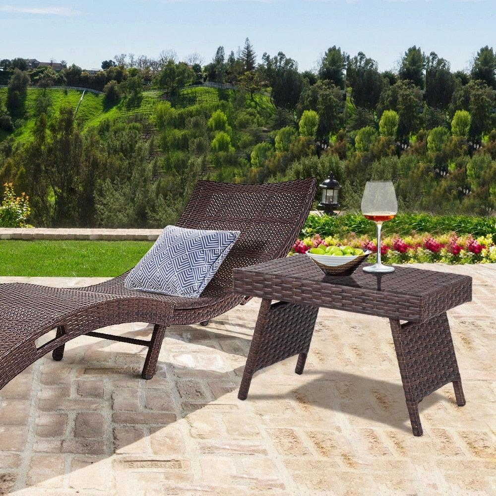 Folding PE Rattan Side Coffee Table Patio Garden Outdoor Furniture Brown NEW Home Furniture (D67)(FW1)(1U67)