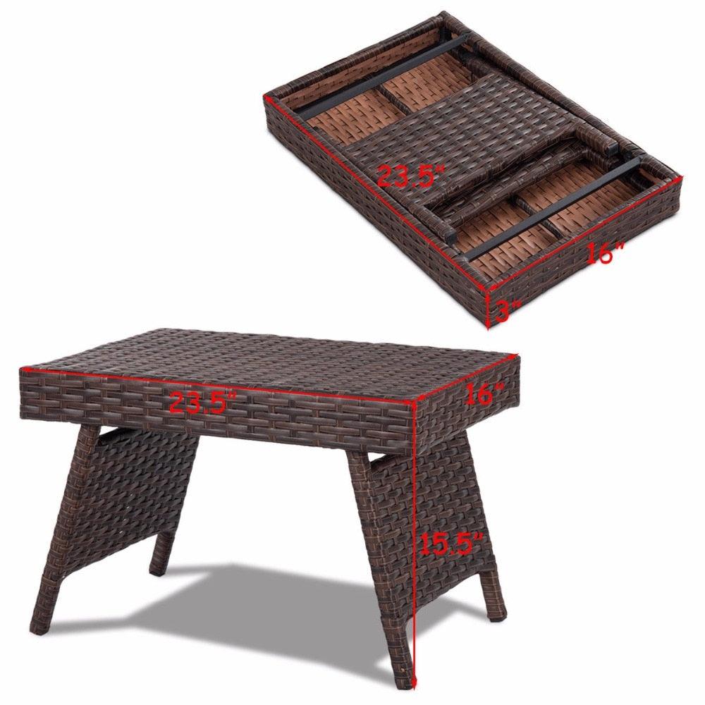 Folding PE Rattan Side Coffee Table Patio Garden Outdoor Furniture Brown NEW Home Furniture (D67)(FW1)(1U67)