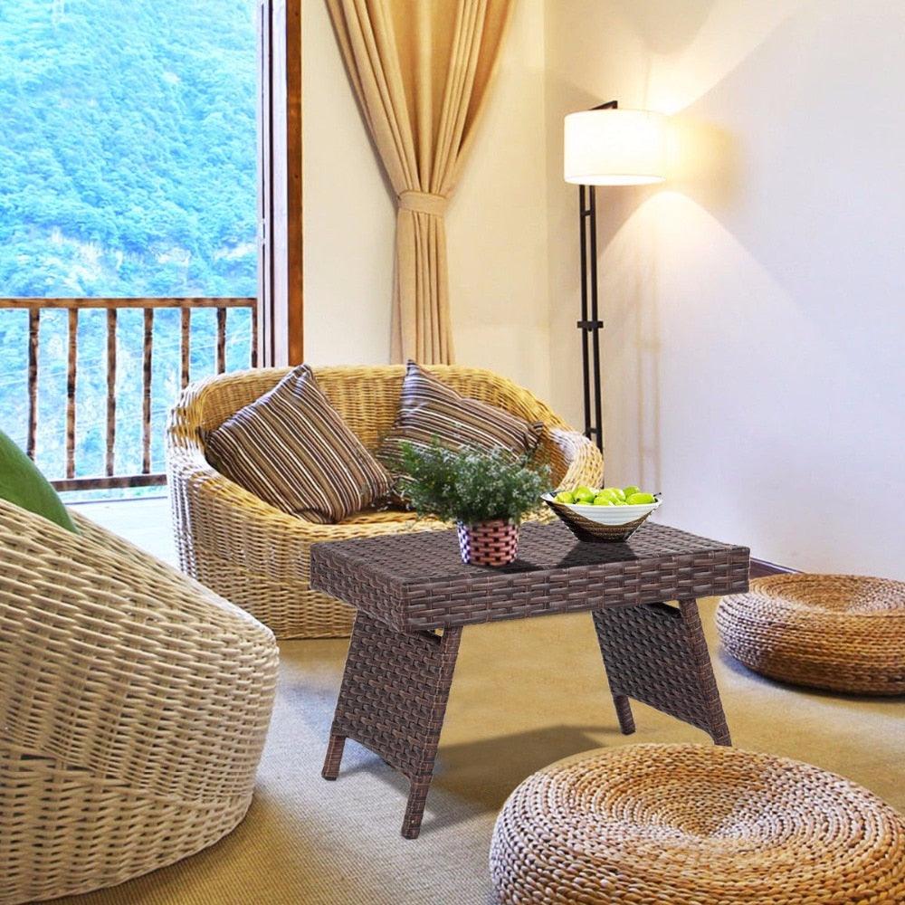 Folding PE Rattan Side Coffee Table Patio Garden Outdoor Furniture Brown NEW Home Furniture (D67)(FW1)(1U67)