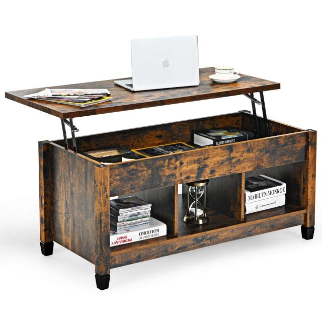 Lift Top Coffee Table w/ Hidden Compartment and Storage Shelves Modern Furniture Living Room Furniture (FW1)(1U67)