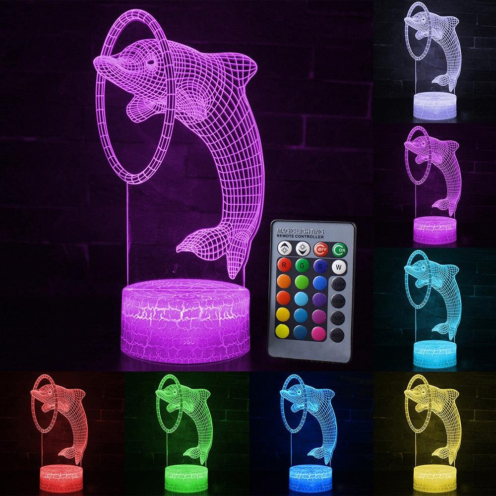 Great Gift Dolphin Pattern 3D LED Night Light Fashion - 7 16 Color Change LED Table Desk Lamp (LL4)1