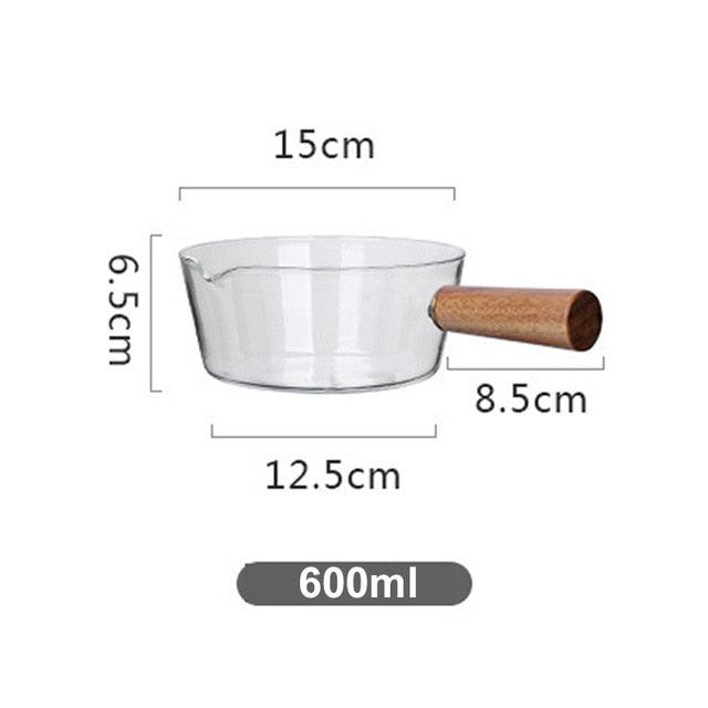Glass Cooking Pot - Milk Instant Noodle Pot Soup - Stock Porridge Pots Wooden Handle Kitchen Cookware (D61)(AK1)(AK3)