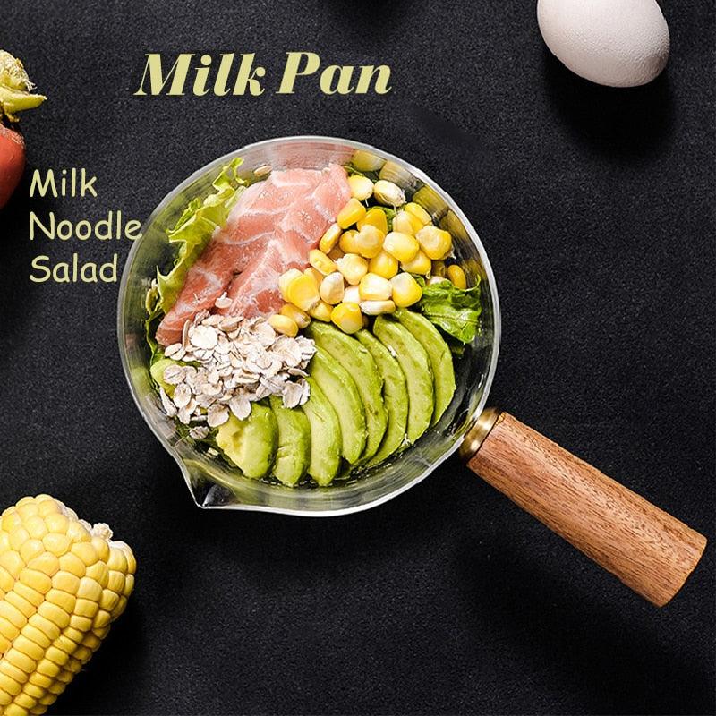 Glass Cooking Pot - Milk Instant Noodle Pot Soup - Stock Porridge Pots Wooden Handle Kitchen Cookware (D61)(AK1)(AK3)