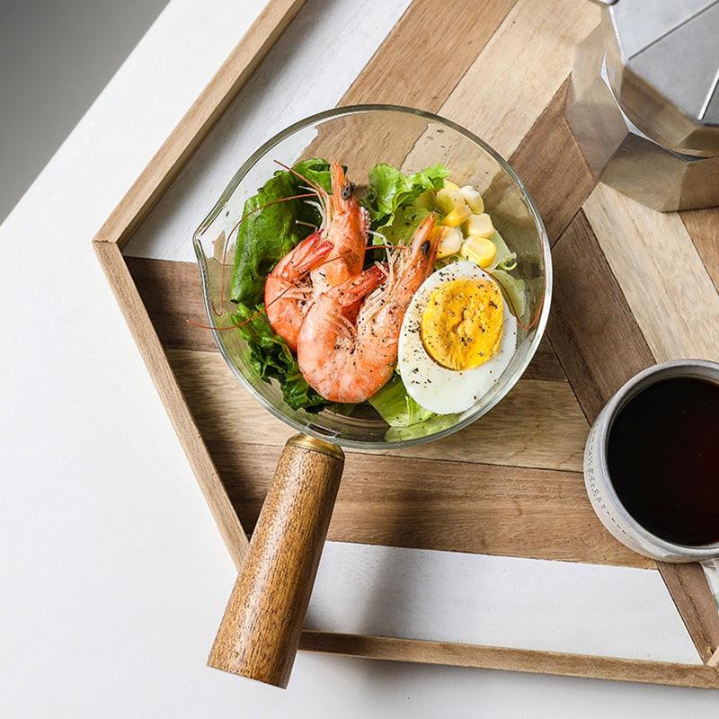 Glass Cooking Pot - Milk Instant Noodle Pot Soup - Stock Porridge Pots Wooden Handle Kitchen Cookware (D61)(AK1)(AK3)