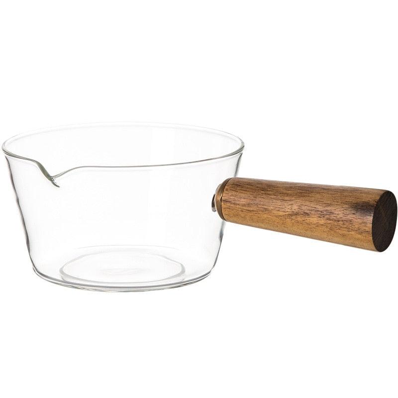Glass Cooking Pot - Milk Instant Noodle Pot Soup - Stock Porridge Pots Wooden Handle Kitchen Cookware (D61)(AK1)(AK3)