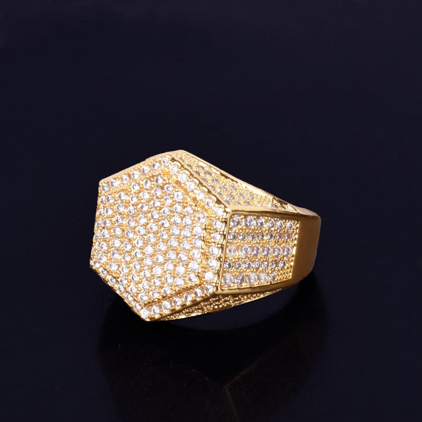 Gold Color Men's Ring - 18 K Copper Charm AAA Cubic Zircon Fashion Jewelry Ring (2U83)