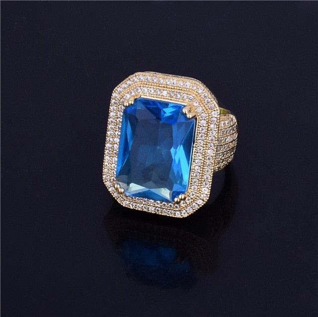 Great Gold Color Ring - Blue Color Stones Cubic Zircon Copper Jewelry (2U83)