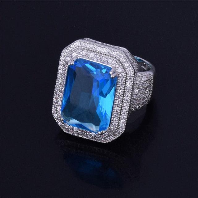 Great Gold Color Ring - Blue Color Stones Cubic Zircon Copper Jewelry (2U83)