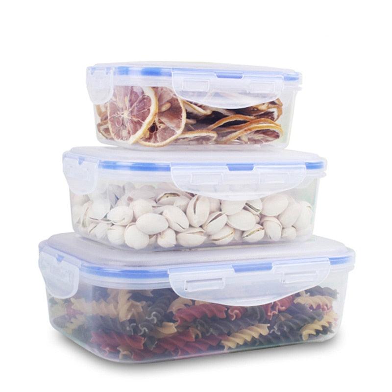 3 Pieces Plastic Food Container - Rectangle Storage Box Leak Proof Square Lunch Box (AK8)(2AK1)(F61)