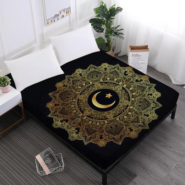 Star Print Bed Sheets Mandala Fitted Sheets King Queen Crown Print Sheet (5BM)