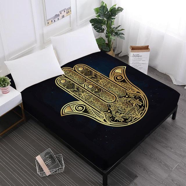Star Print Bed Sheets Mandala Fitted Sheets King Queen Crown Print Sheet (5BM)
