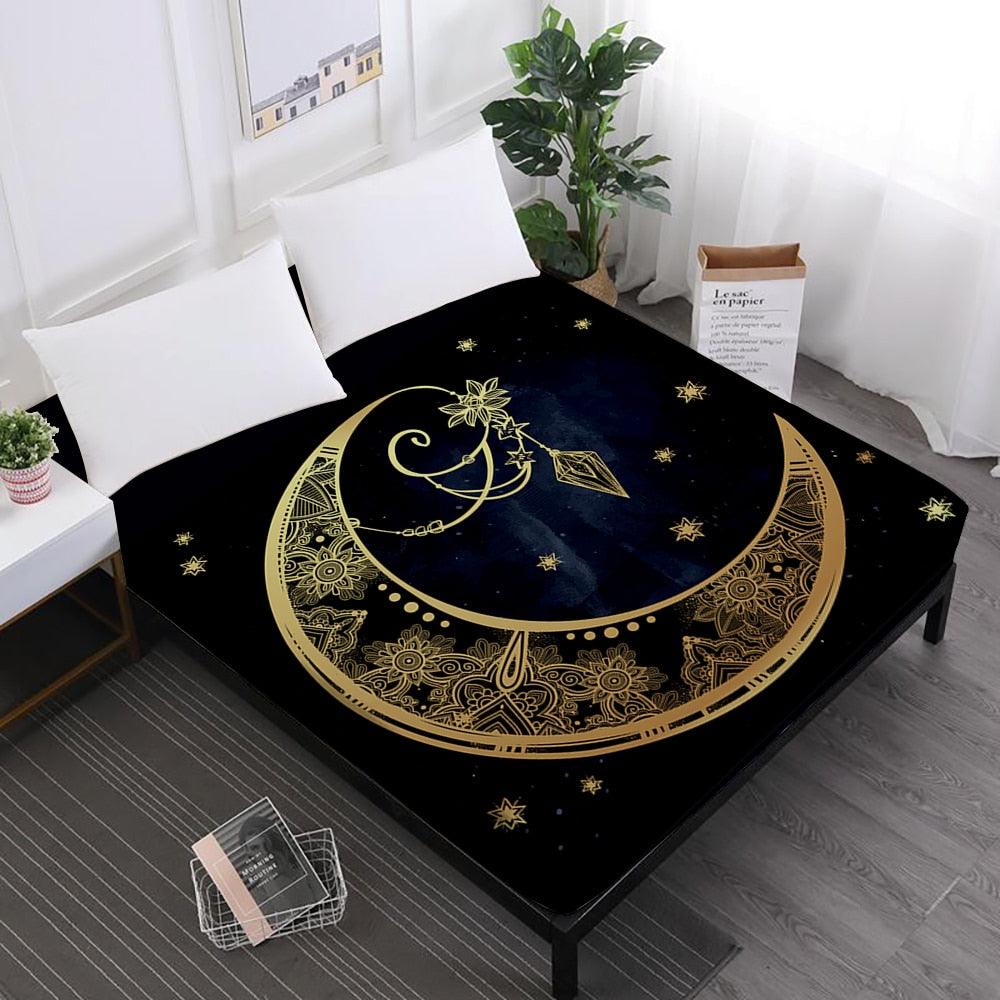 Star Print Bed Sheets Mandala Fitted Sheets King Queen Crown Print Sheet (5BM)