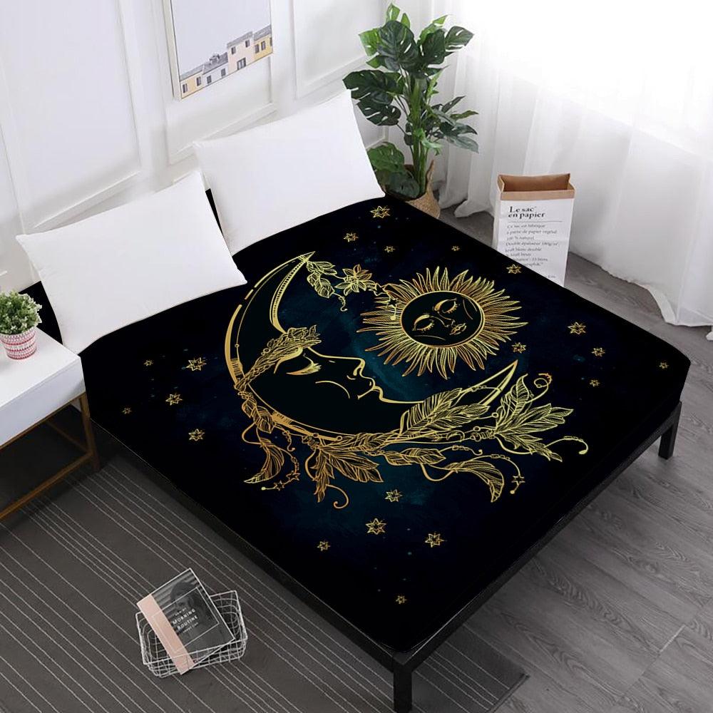 Star Print Bed Sheets Mandala Fitted Sheets King Queen Crown Print Sheet (5BM)