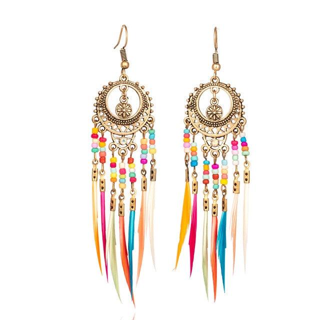 Trending Golden Silver Color Feather Dangle Drop Earrings - Women Wedding Jewelry Accessories (1U81)